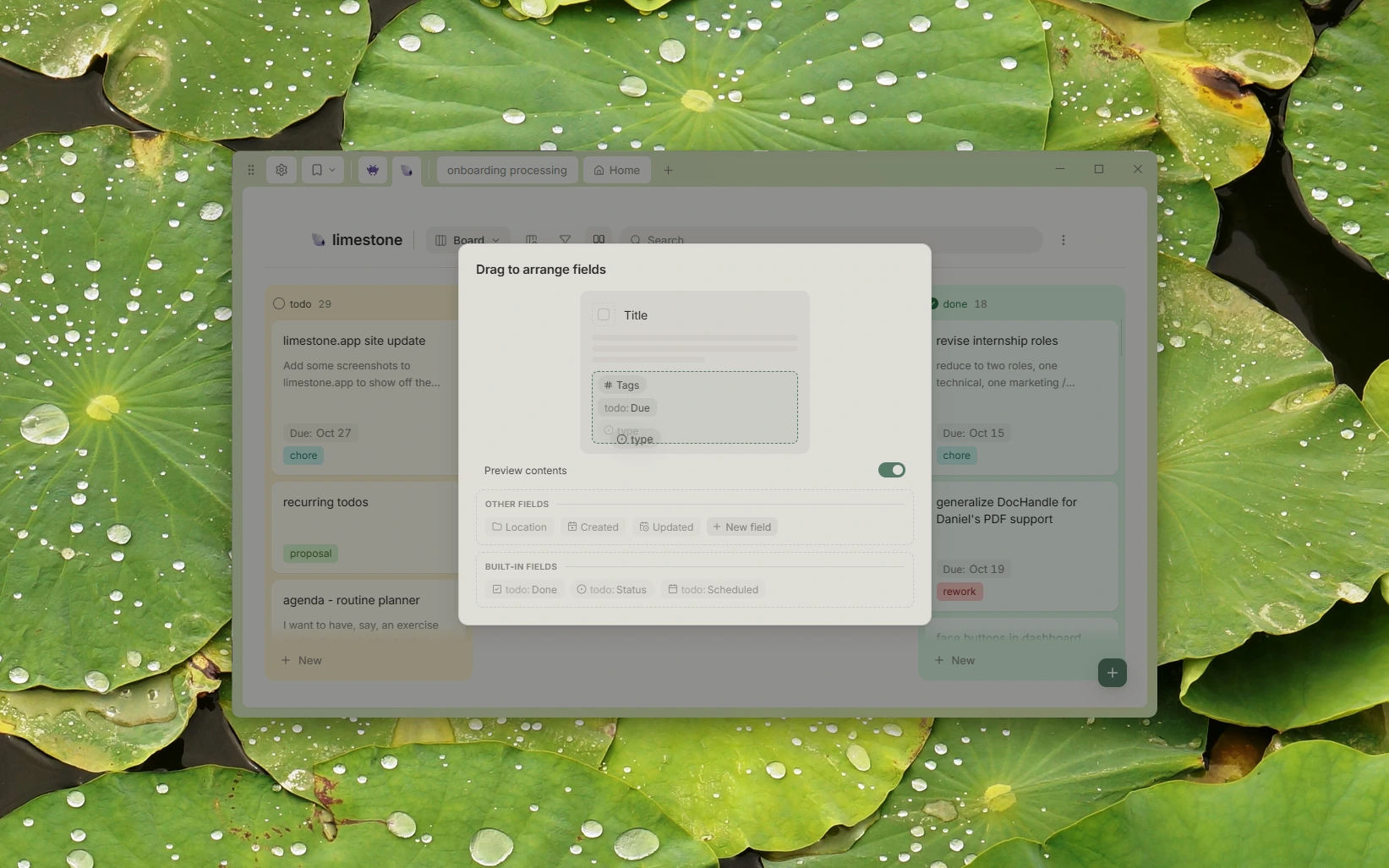 Arranging which fields a board card shows