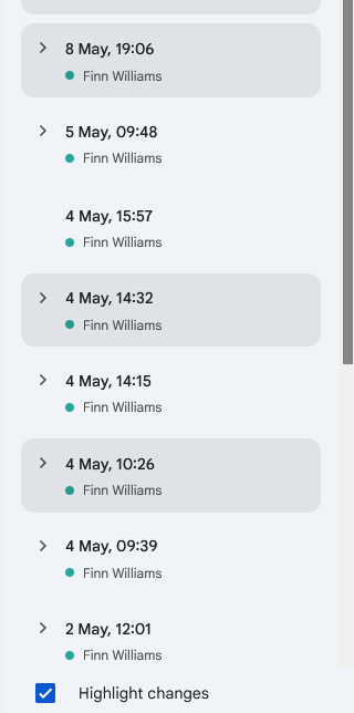 Google Docs version history sidebar