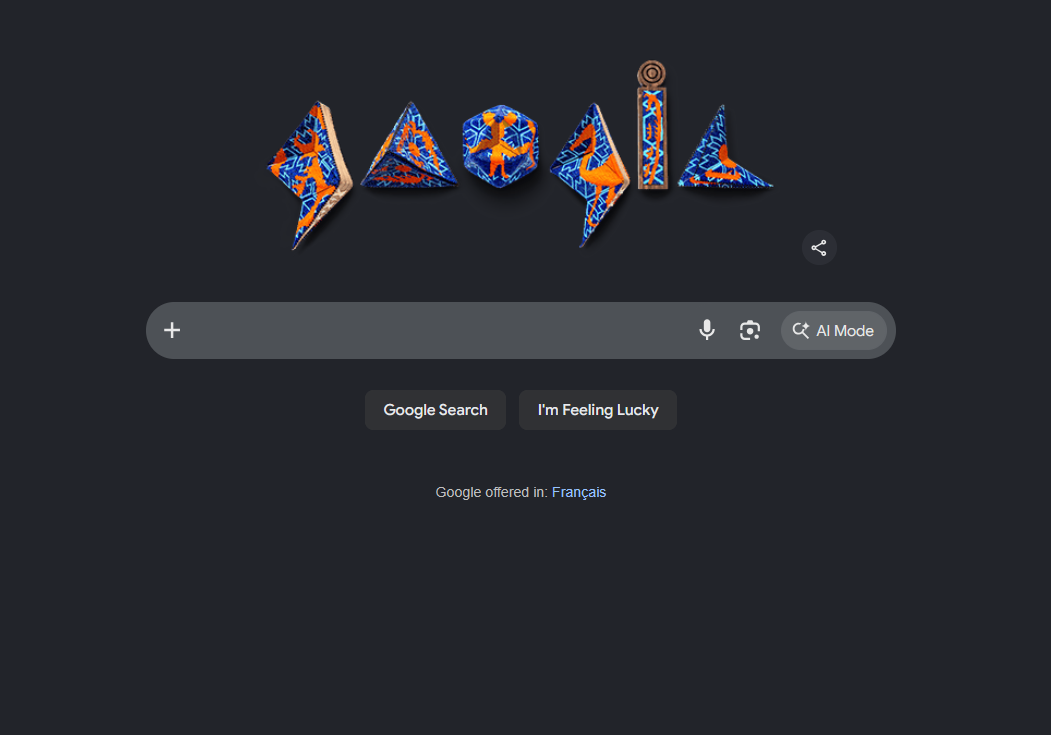 New tab page with centered search