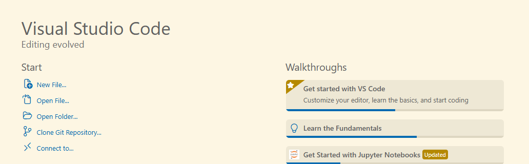 VS Code welcome page